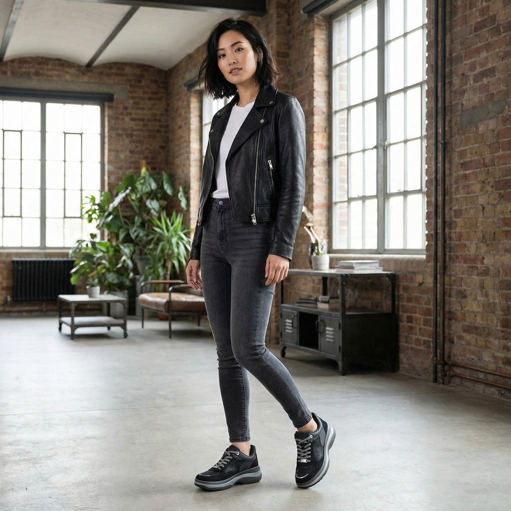 FITJOY Hands-free Platform Sneakers | Soft Cow Leather, Lightweight, Swarovski Crystal Accents #FJ133