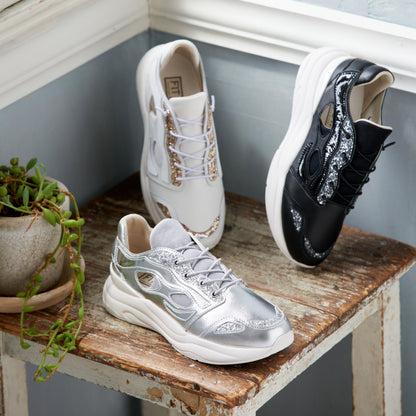 FITJOY Women's Sandal Sneakers |  Soft Sheepskin, Glitter accents #FJ097