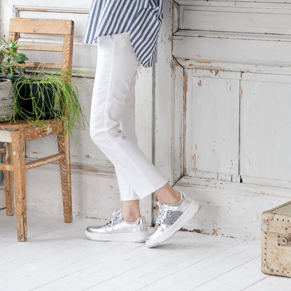 FITJOY Court Sneakers | Soft Sheepskin, Glitter accents, Inside Zipper #FJ108