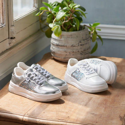 FITJOY Court Sneakers | Soft Sheepskin, Glitter accents, Inside Zipper #FJ108