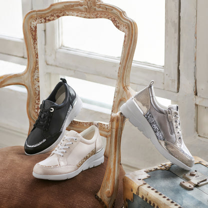 FITJOY Wedge Sneakers | Ultra-Lightweight, Soft Sheepskin, Swarovski Crystal Accents #FJ103
