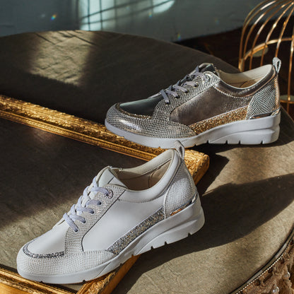FITJOY Wedge Sneakers | Ultra-Lightweight, Soft Sheepskin, Swarovski Crystal Accents #FJ103