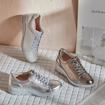 FITJOY Wedge Sneakers | Ultra-Lightweight, Soft Sheepskin, Swarovski Crystal Accents #FJ125