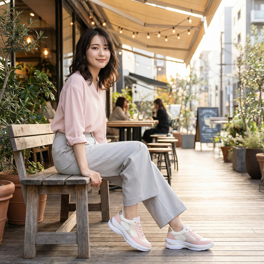 FITJOY  Hands-free Platform Sneakers | Soft Cow Leather, Lightweight, Swarovski Crystal Accents #FJ133