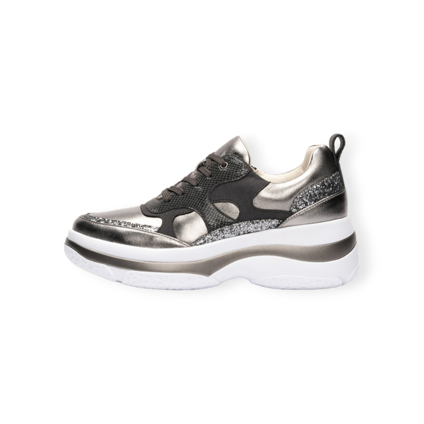 Sheepskin voluminous outsole dad sneakers with glitter and zippers  #FJ077