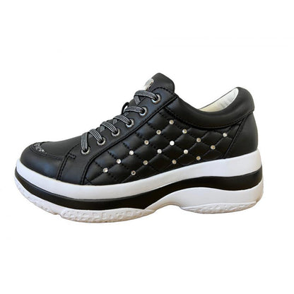 FITJOY Platform Sneakers | Lightweight, Soft Sheepskin, Swarovski Crystal Accents #FJ107