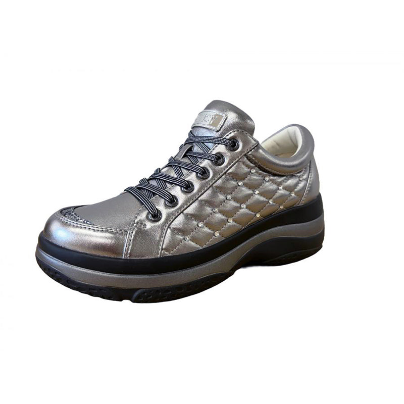 Lightweight and Cushioning Volume-Sole Crystal-Embellished Sheepskin Lace-Up Sneakers #FJ107