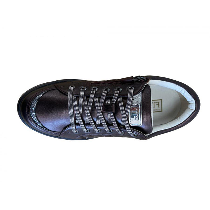 Lightweight and Cushioning Volume-Sole Crystal-Embellished Sheepskin Lace-Up Sneakers #FJ107