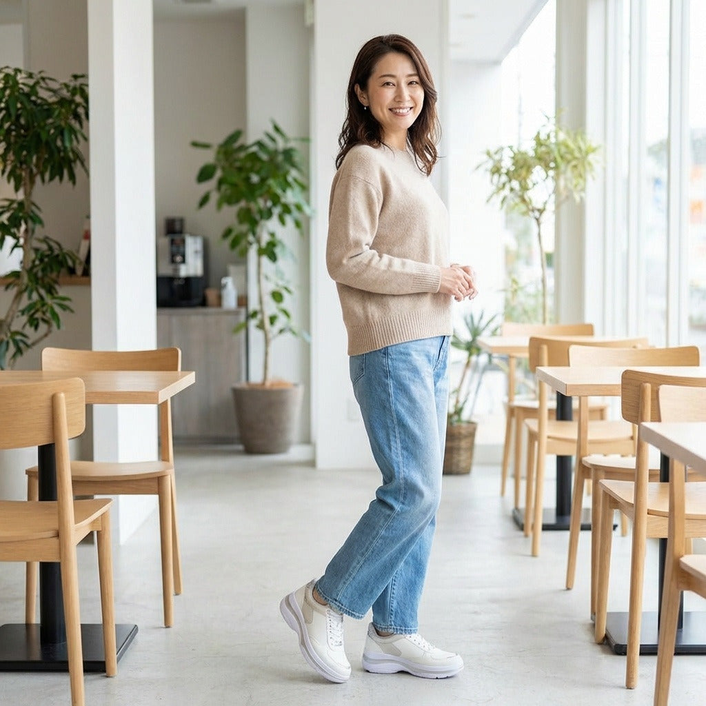 FITJOY  Hands-free Platform Sneakers | Soft Cow Leather, Lightweight, Swarovski Crystal Accents #FJ133