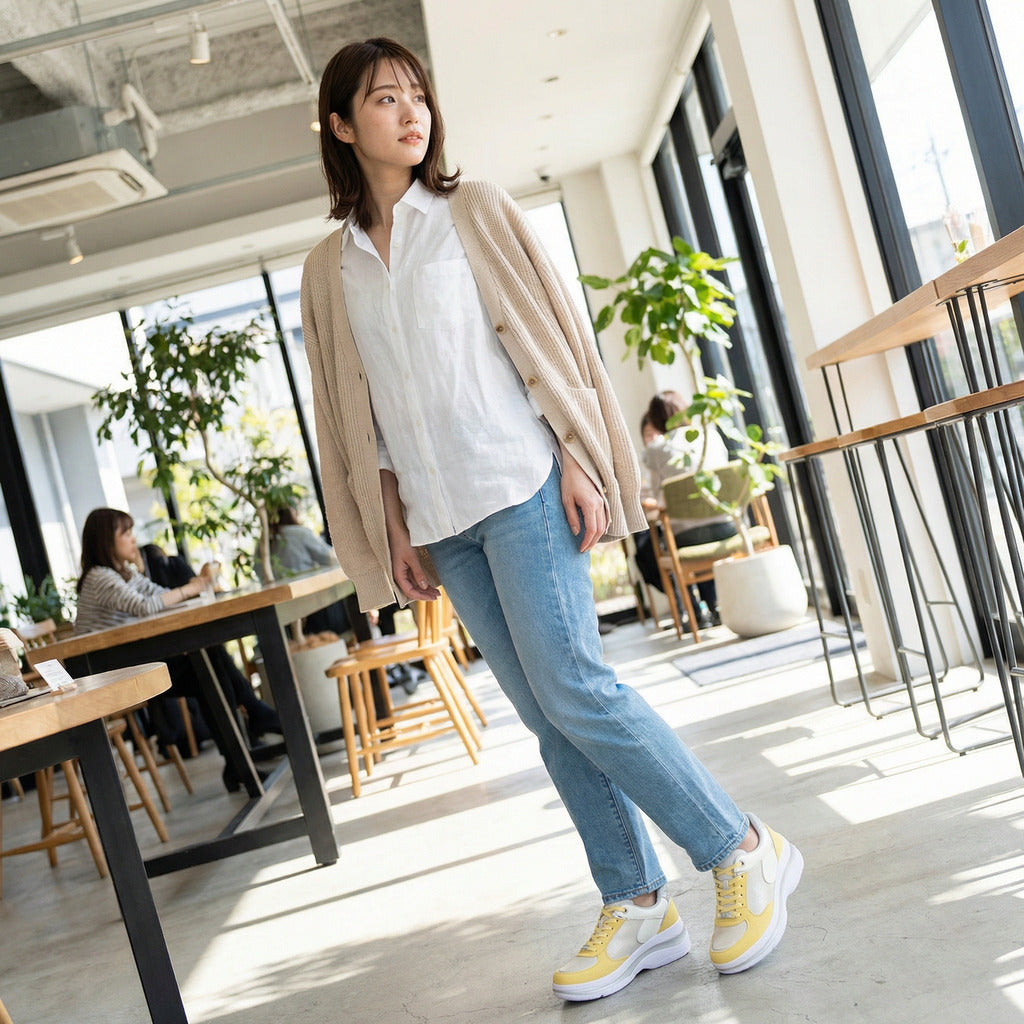 FITJOY  Hands-free Platform Sneakers | Soft Cow Leather, Lightweight, Swarovski Crystal Accents #FJ133