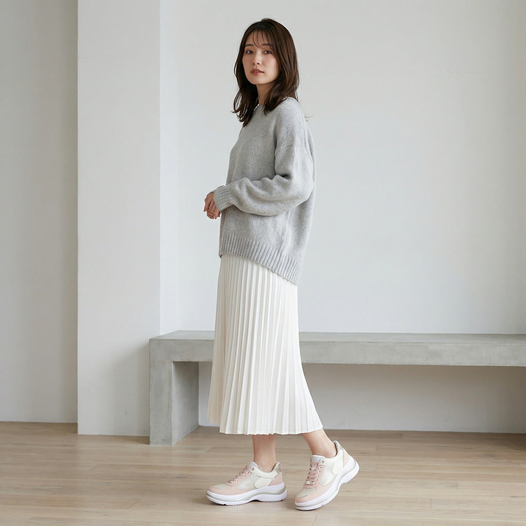 FITJOY  Hands-free Platform Sneakers | Soft Cow Leather, Lightweight, Swarovski Crystal Accents #FJ133