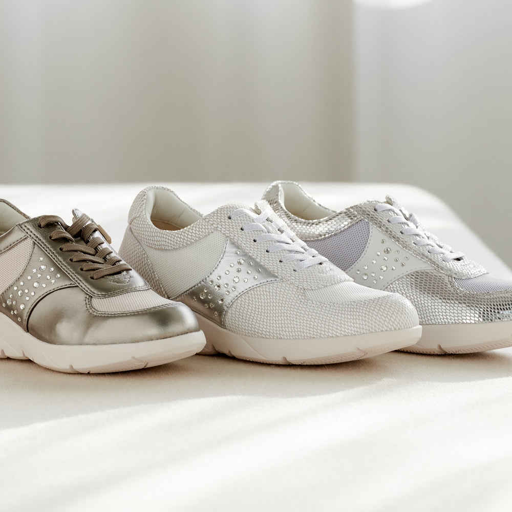 Sheepskin and mesh combination leather Sneakers with Swarovski crystal glass  #FJ080